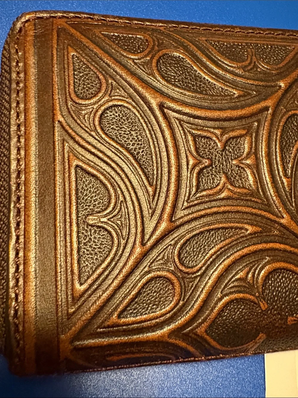 Brighton Toscana Brown Tooled Leather zip wallet Like New